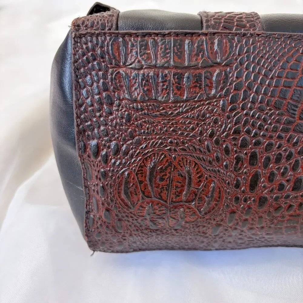 GAL Brown Faux Leather Doctor Purse Handbag Croc Embossed Bowling Bag Minimalist